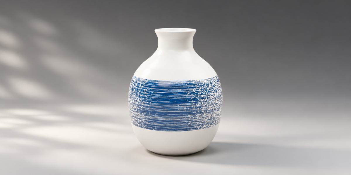 Blue Brushstroke Ceramic Vase Trio detail view