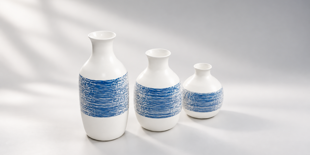 Blue Brushstroke Ceramic Vase Trio alternate view