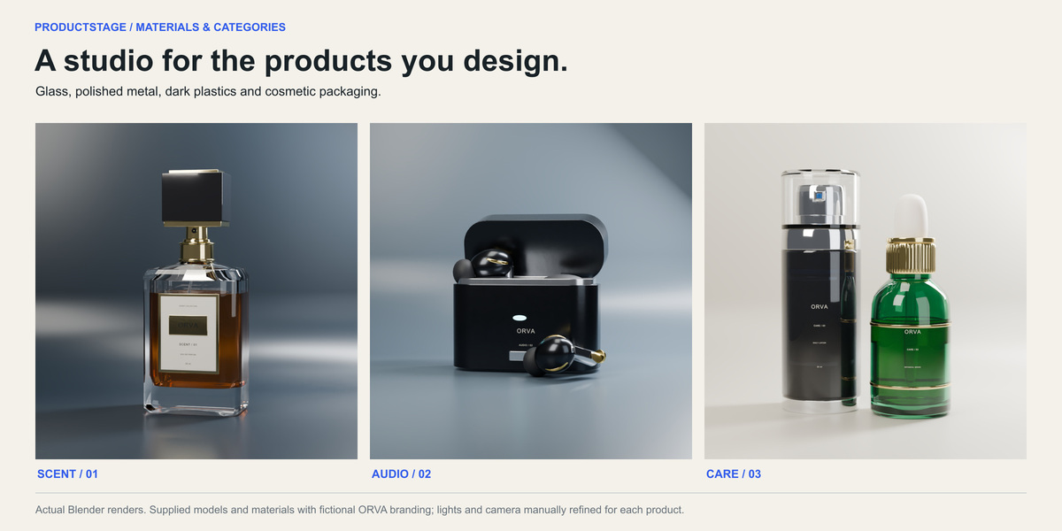 ORVA Scent, Audio and Care material examples