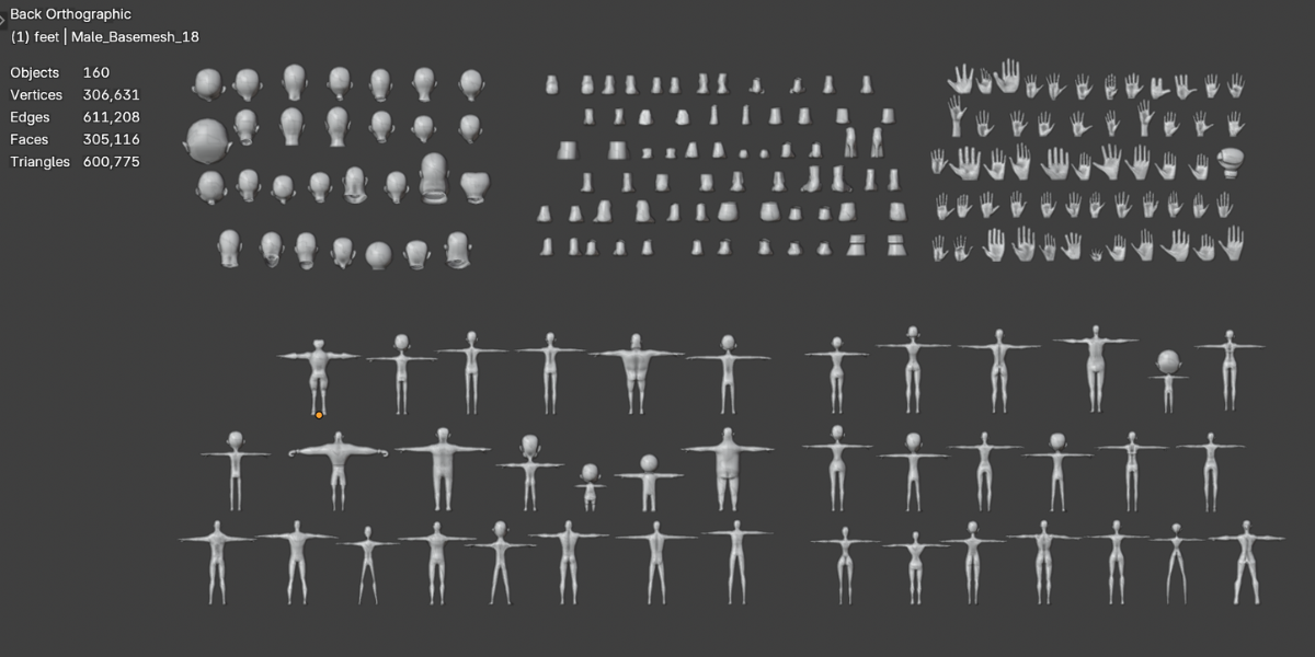 150+ Base Mesh Library Hands, Feet, Faces & Full Body Models for ...